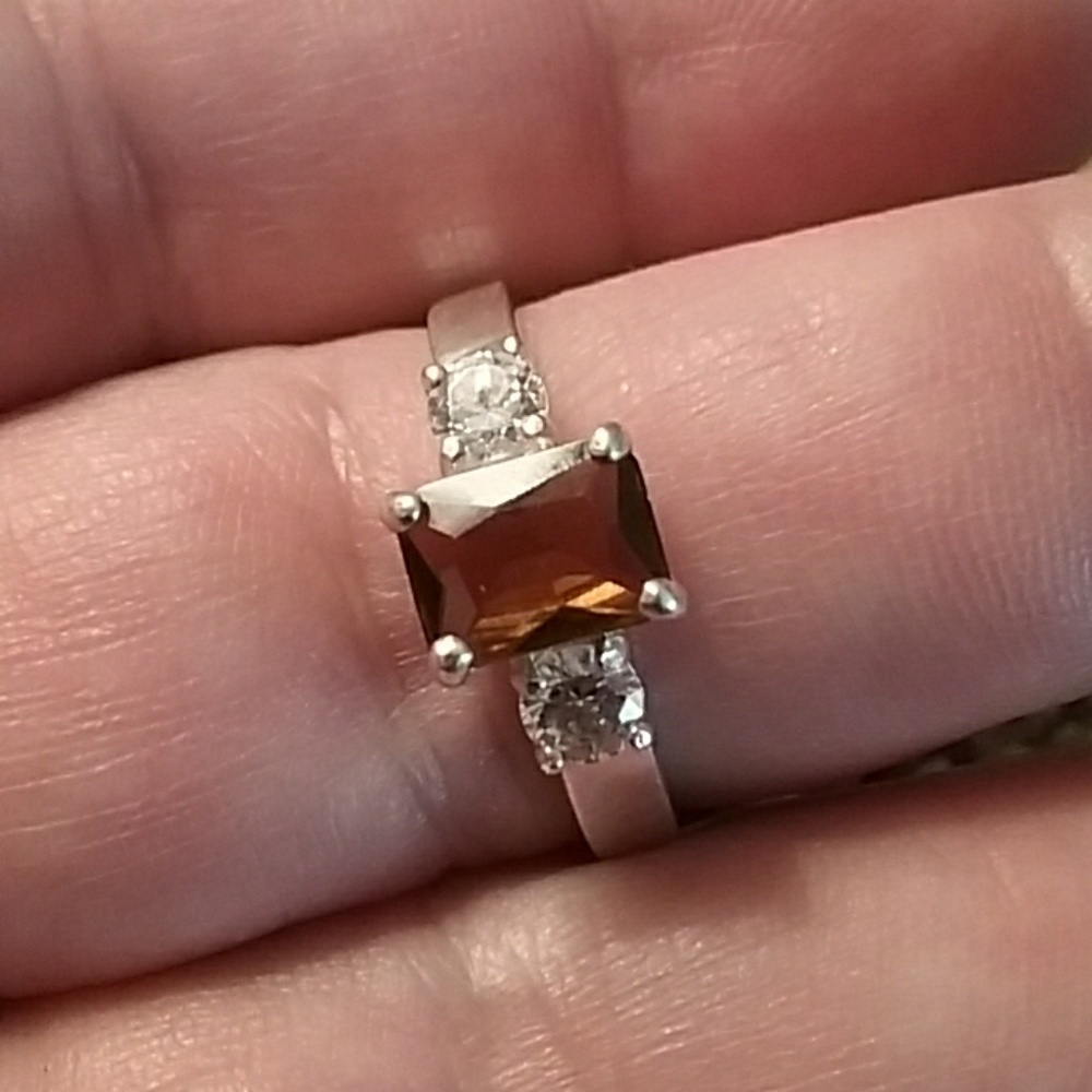 Golden Citrine, White Topaz, 925 Silver Ring Sz 9